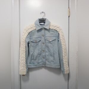 Tanya Taylor Percy Cable Knit Trim Denim Jacket Sz XSmall